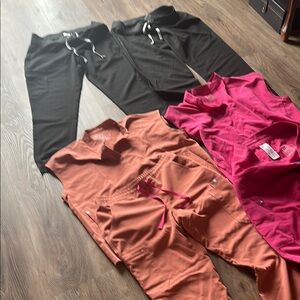 Figs Women's Scrub Set in Black, hot pink and Coral